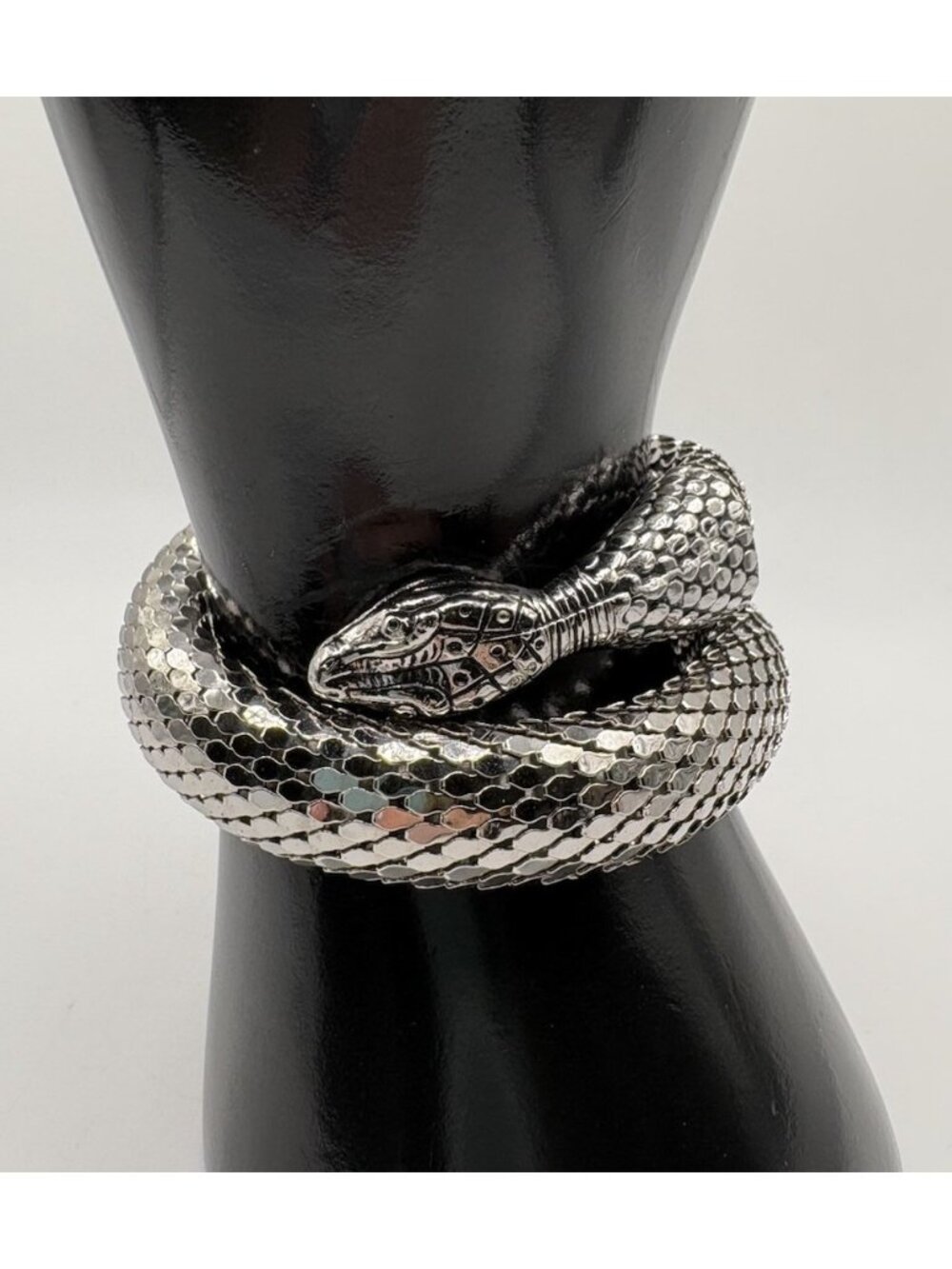 Vintage Whiting Davis Mesh Silver Tone Snake Serpent Coil Wrap Bracelet